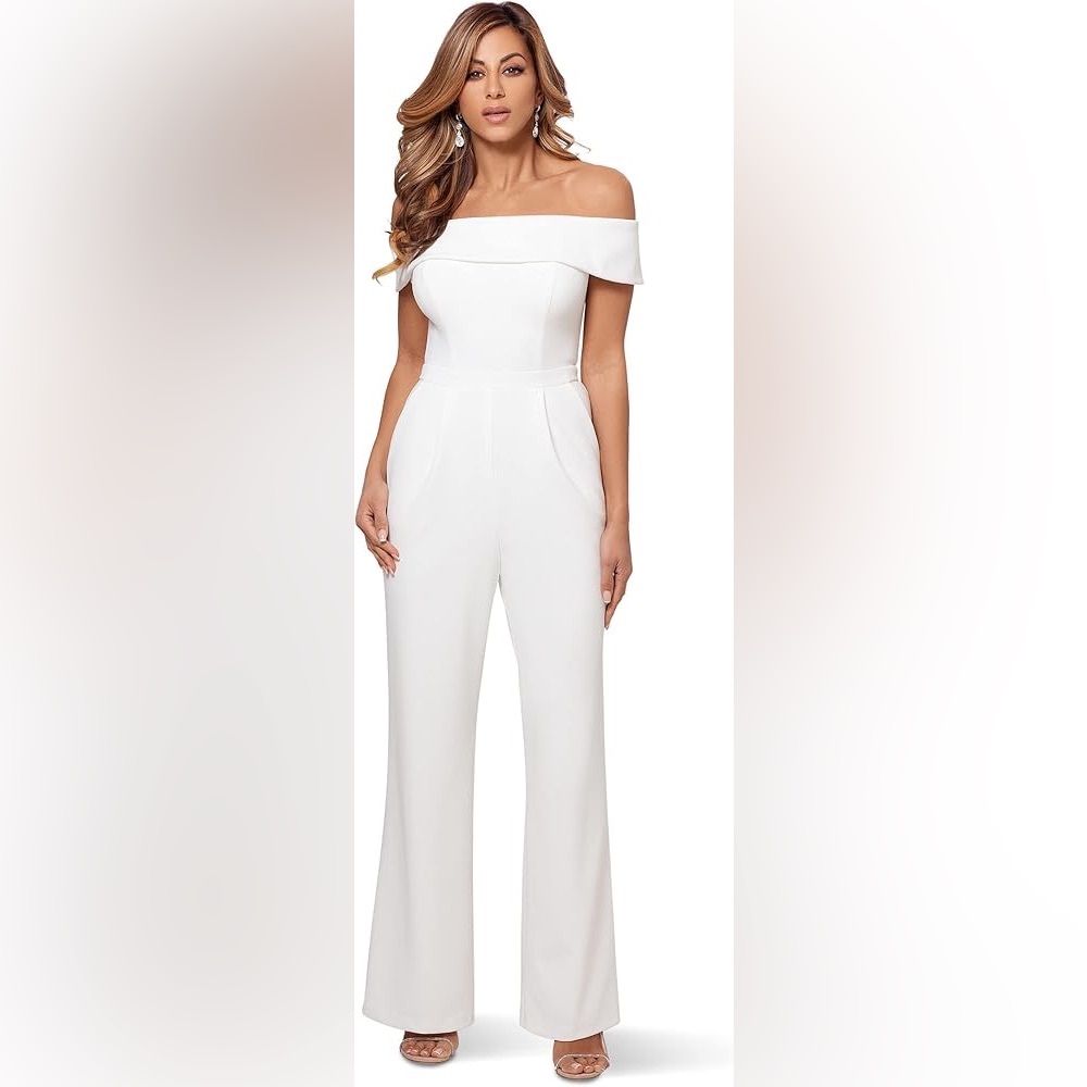 Xscape Off-Shoulder White Jumpsuit